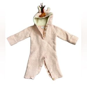 Oeuf Light Pink 100% Alpaca Wool Unicorn Hooded Wooden Button Onesie - Infant